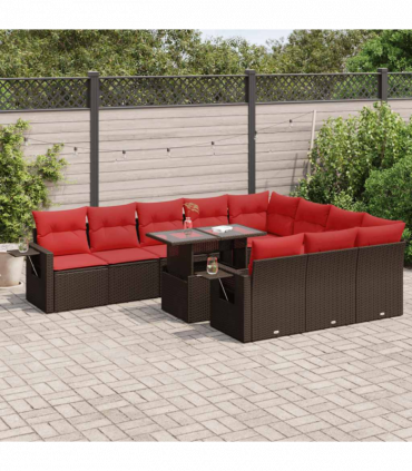 vidaXL 11 Piece Garden Sofa Set with Cushions Brown Poly Rattan Acacia