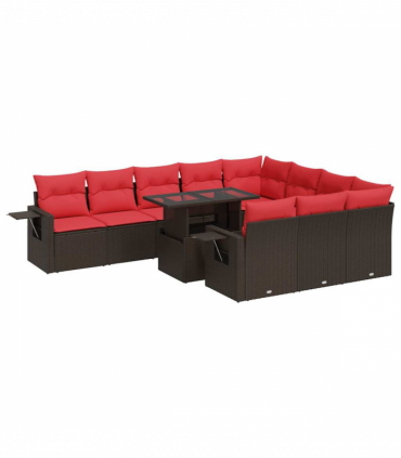 vidaXL 11 Piece Garden Sofa Set with Cushions Brown Poly Rattan Acacia