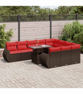 vidaXL 11 Piece Garden Sofa Set with Cushions Brown Poly Rattan Acacia