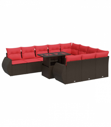 vidaXL 11 Piece Garden Sofa Set with Cushions Brown Poly Rattan Acacia