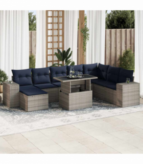 vidaXL 11 Piece Garden Sofa Set with Cushions Grey Poly Rattan Acacia