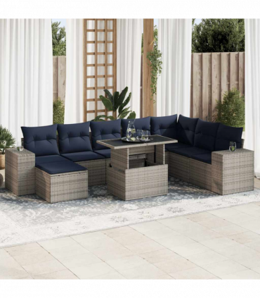 vidaXL 11 Piece Garden Sofa Set with Cushions Grey Poly Rattan Acacia