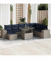 vidaXL 11 Piece Garden Sofa Set with Cushions Grey Poly Rattan Acacia