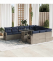 vidaXL 11 Piece Garden Sofa Set with Cushions Grey Poly Rattan Acacia