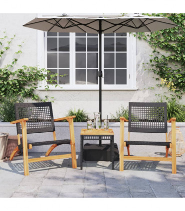 vidaXL 3 Piece Bistro Set Black Poly Rattan and Solid Wood Acacia