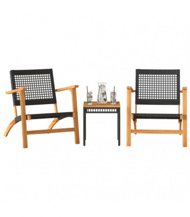 vidaXL 3 Piece Bistro Set Black Poly Rattan and Solid Wood Acacia