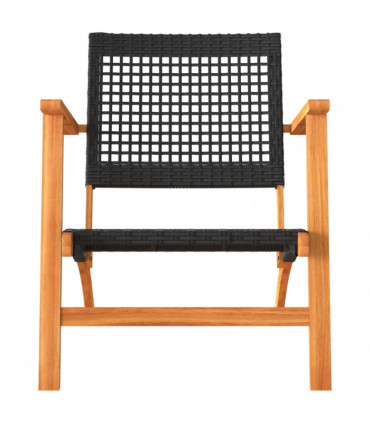 vidaXL 3 Piece Bistro Set Black Poly Rattan and Solid Wood Acacia