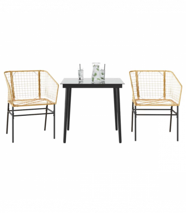 vidaXL 3 Piece Garden Dining Set Brown Poly Rattan Glass