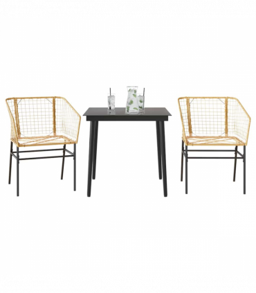 vidaXL 3 Piece Garden Dining Set Brown Poly Rattan Glass