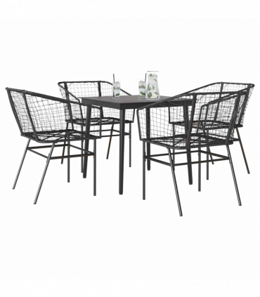 vidaXL 5 Piece Garden Dining Set Black Poly Rattan Glass