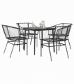 vidaXL 5 Piece Garden Dining Set Black Poly Rattan Glass