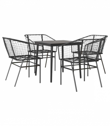 vidaXL 5 Piece Garden Dining Set Black Poly Rattan Glass