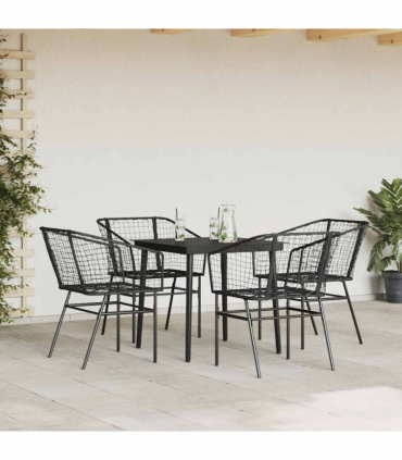 vidaXL 5 Piece Garden Dining Set Black Poly Rattan Glass