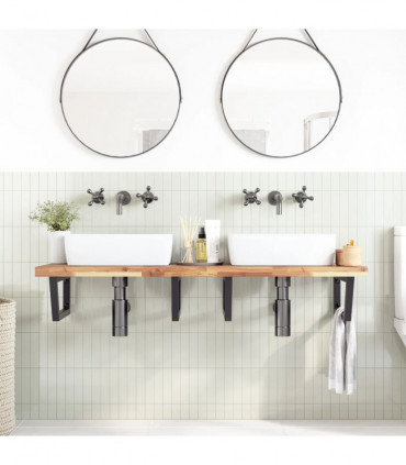 vidaXL Basin Shelf Wall Mounted Steel and Solid Wood Acacia