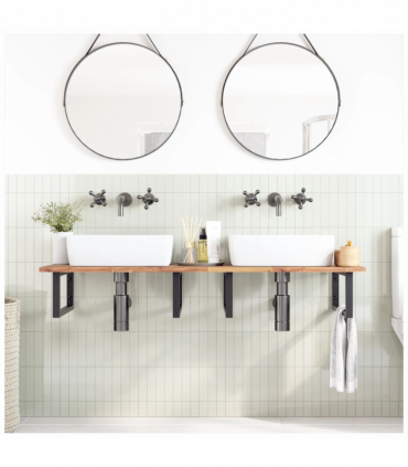 vidaXL Basin Shelf Wall Mounted Steel and Solid Wood Acacia