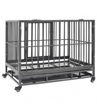 vidaXL Dog Cage with Wheels Steel 102x72x85 cm