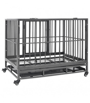 vidaXL Dog Cage with Wheels Steel 92x62x76 cm
