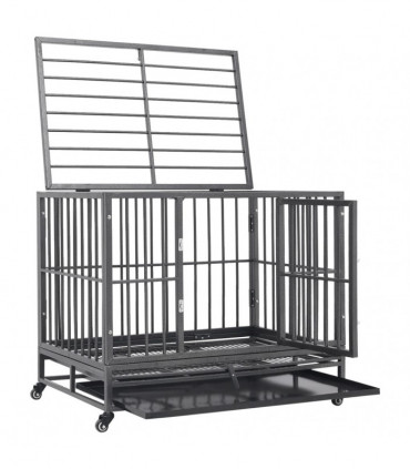 vidaXL Dog Cage with Wheels Steel 92x62x76 cm