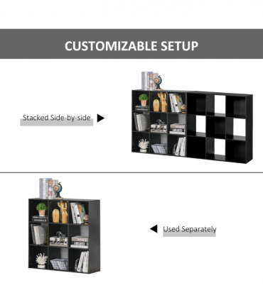 Bookcase 9 Cube Storage Cabinet Bookshelf Black 91.5L x 29.5W x 91.5H cm