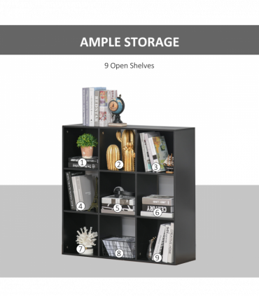 Bookcase 9 Cube Storage Cabinet Bookshelf Black 91.5L x 29.5W x 91.5H cm