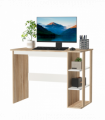 Desk & 3-Tier Side Shelves White Oak Wood-Effect Wide Table 74H x 100W x 55Dcm