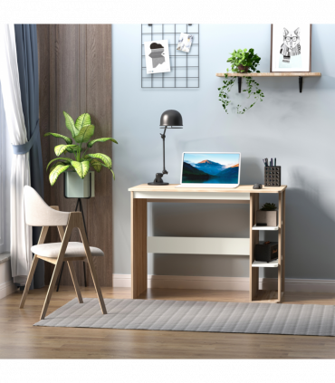 Desk & 3-Tier Side Shelves White Oak Wood-Effect Wide Table 74H x 100W x 55Dcm