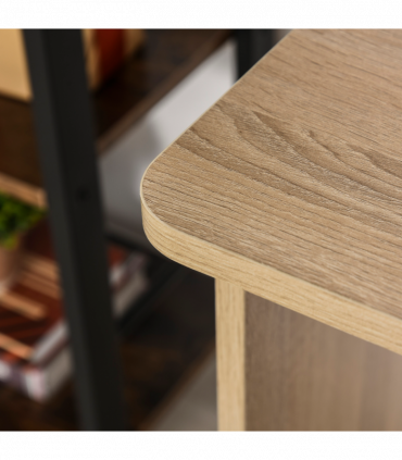 Desk & 3-Tier Side Shelves White Oak Wood-Effect Wide Table 74H x 100W x 55Dcm