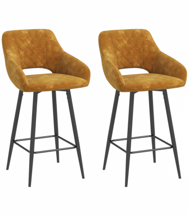 HOMCOM Bar Stools Set of 2, Velvet-Touch Fabric Counter Height Bar Chairs Brown