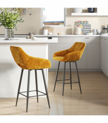 HOMCOM Bar Stools Set of 2, Velvet-Touch Fabric Counter Height Bar Chairs Brown