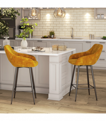 HOMCOM Bar Stools Set of 2, Velvet-Touch Fabric Counter Height Bar Chairs Brown