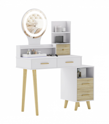 HOMCOM Dressing Table with Mirror, Vanity Table with LED Lights, White