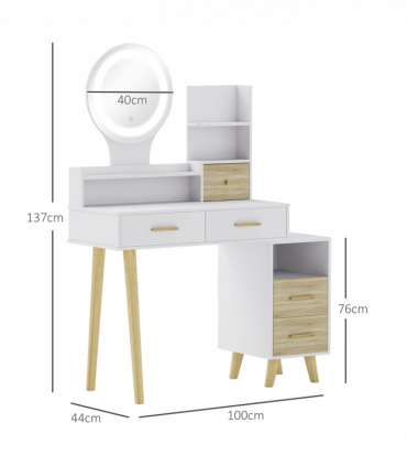 HOMCOM Dressing Table with Mirror, Vanity Table with LED Lights, White