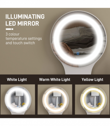 HOMCOM Dressing Table with Mirror, Vanity Table with LED Lights, White