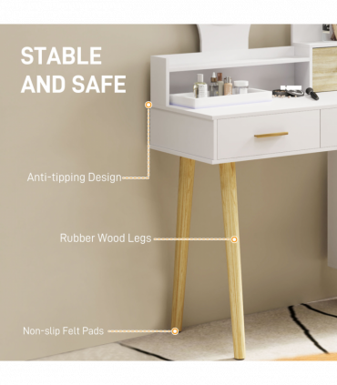 HOMCOM Dressing Table with Mirror, Vanity Table with LED Lights, White