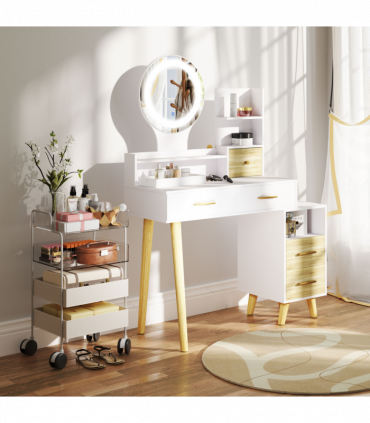 HOMCOM Dressing Table with Mirror, Vanity Table with LED Lights, White