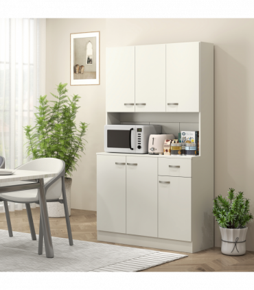 HOMCOM Freestanding Kitchen Cupboard, Storage Cabinet with Doors Cream White