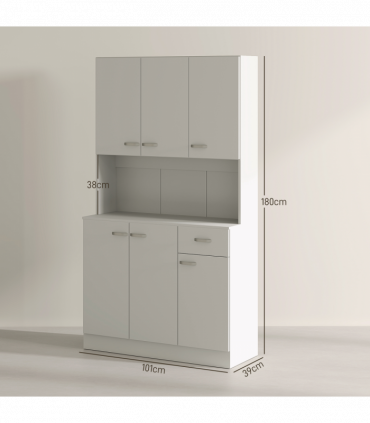 HOMCOM Freestanding Kitchen Cupboard, Storage Cabinet with Doors Cream White