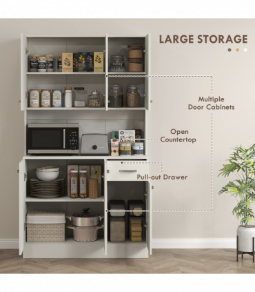 HOMCOM Freestanding Kitchen Cupboard, Storage Cabinet with Doors Cream White