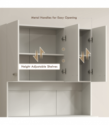 HOMCOM Freestanding Kitchen Cupboard, Storage Cabinet with Doors Cream White