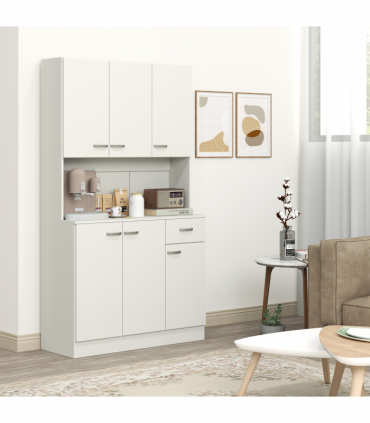 HOMCOM Freestanding Kitchen Cupboard, Storage Cabinet with Doors Cream White
