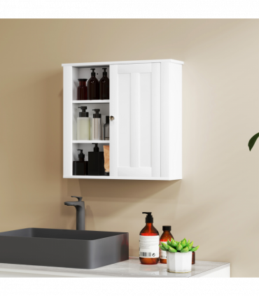 HOMCOM Modern Wall Mounted Bathroom Cabinet with Adjustable Shelves, White