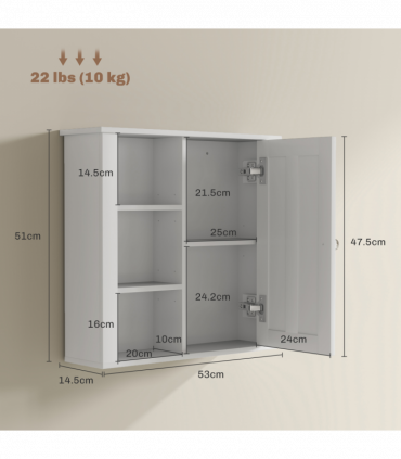 HOMCOM Modern Wall Mounted Bathroom Cabinet with Adjustable Shelves, White