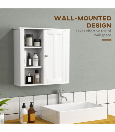 HOMCOM Modern Wall Mounted Bathroom Cabinet with Adjustable Shelves, White