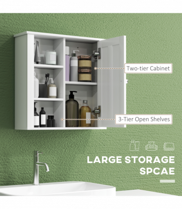 HOMCOM Modern Wall Mounted Bathroom Cabinet with Adjustable Shelves, White