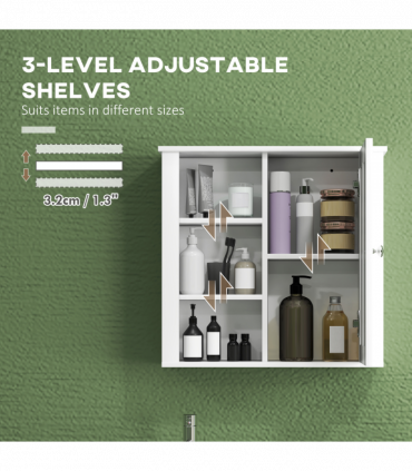 HOMCOM Modern Wall Mounted Bathroom Cabinet with Adjustable Shelves, White