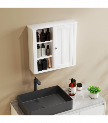 HOMCOM Modern Wall Mounted Bathroom Cabinet with Adjustable Shelves, White