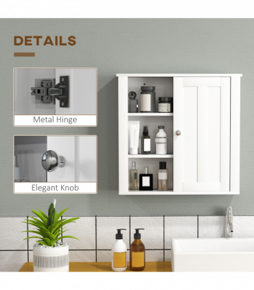 HOMCOM Modern Wall Mounted Bathroom Cabinet with Adjustable Shelves, White