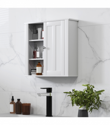 HOMCOM Modern Wall Mounted Bathroom Cabinet with Adjustable Shelves, White