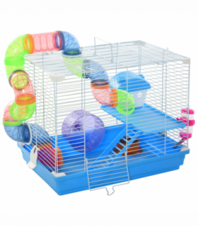 Hamster Cage Carrier Small Animal House w/ Exercise Wheels, Tunnel Tube, Pawhut