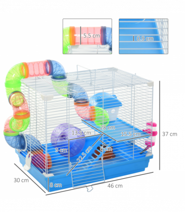 Hamster Cage Carrier Small Animal House w/ Exercise Wheels, Tunnel Tube, Pawhut
